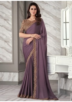 Brown And Purple  Silk Designer Saree